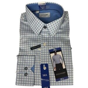 Duchamp London Mens Dress Shirt Size 16 Large Blue Shirt Slim Fit Cotton Stretch
